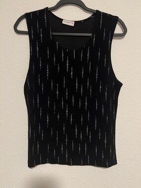 Ninety Black Sleeveless Tank with Vertical Sequin Stripes